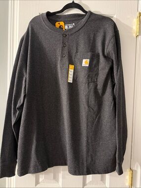 Carhartt Dark Charcoal Henley Long Sleeve Pocket Tee